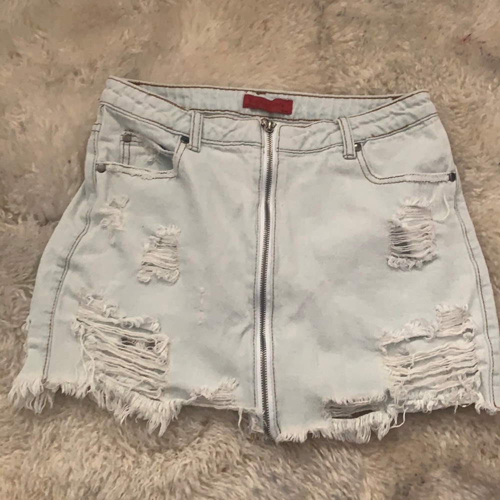 White Denim Mini Skirt